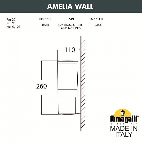 Уличный настенный светильник Fumagalli Amelia DR2.570.000.AYF1R