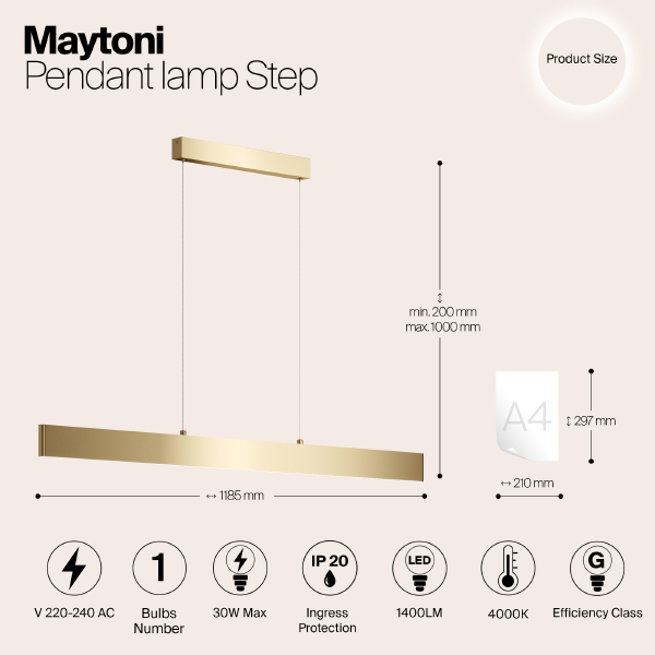 Светильник подвесной Maytoni Step P010PL-L30G4K