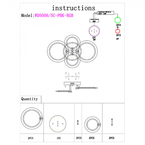 Потолочная люстра Wedo Light Lejni WD5006/5C-PBK-RGB