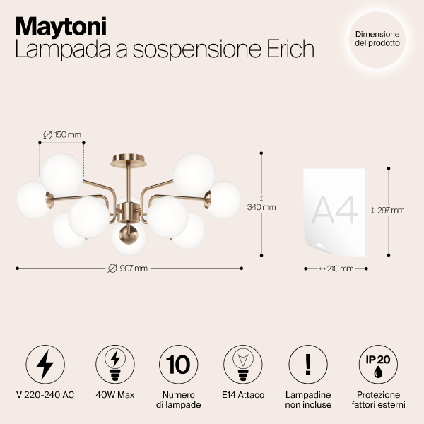 Потолочная люстра Maytoni Erich MOD221PL-10G