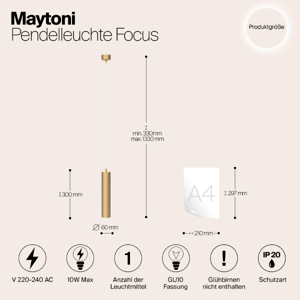 Светильник подвесной Maytoni Focus P075PL-01MG