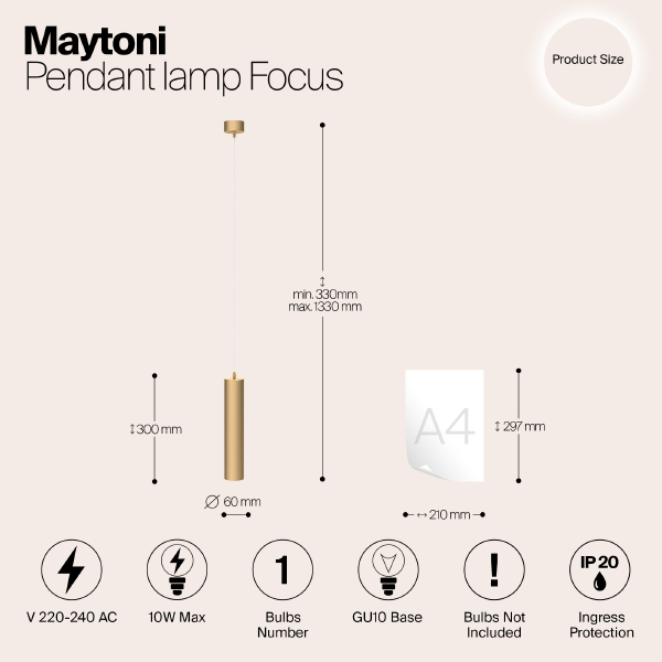 Светильник подвесной Maytoni Focus P075PL-01MG