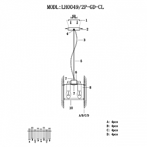 Светильник подвесной Lumien Hall Laurina LH0049/2P-GD-CL