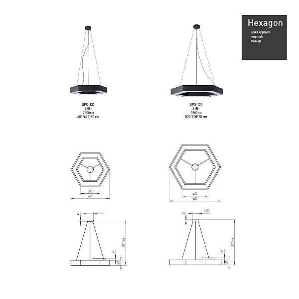 Светильник подвесной ЭРА Hexagon SPO-124-W-40K-051