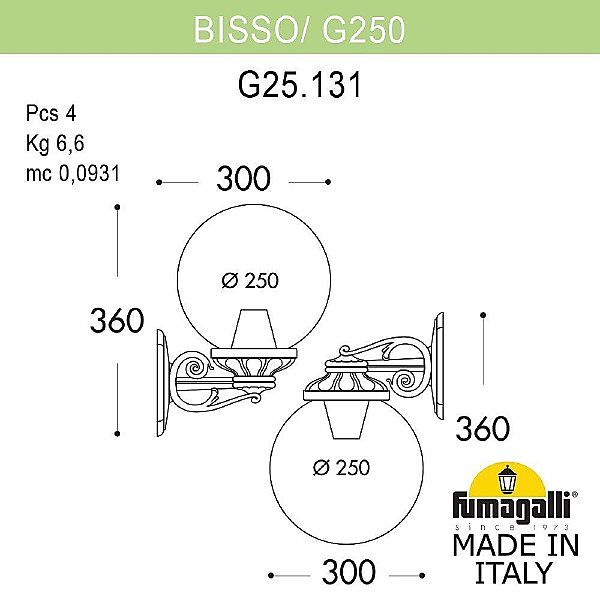 Уличный настенный светильник Fumagalli Globe 250 G25.131.000.AZF1RDN