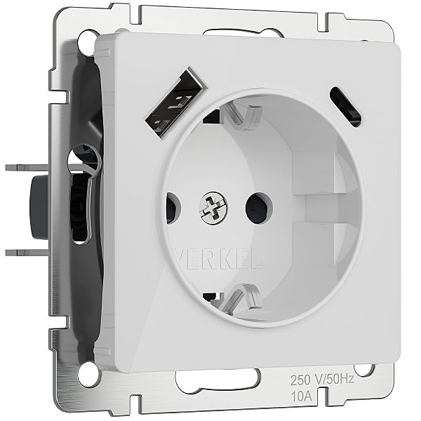 Розетка Werkel W1171741/ Розетка с заземлением, шторками и USB тип A+C (белый акрил)